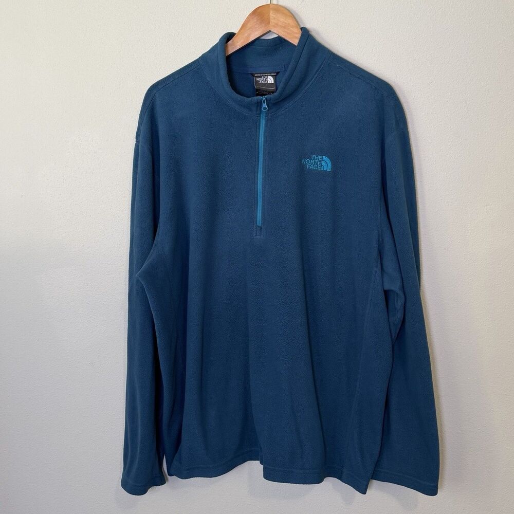 The North Face 1/4 Zip Fleece Pullover Mens XXL Blue Embroidered Logo Sweater
